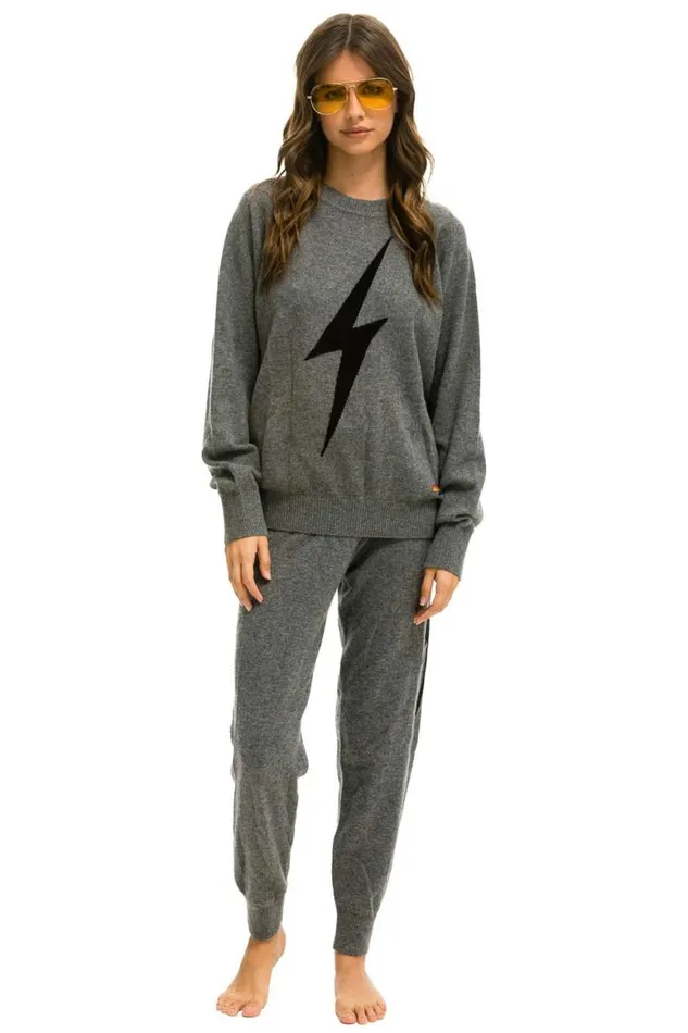 Men Sweatshirts Aviator Nation Unisex Bolt Cashmere Light Sweater 8211 Deep Heather Black Bolt