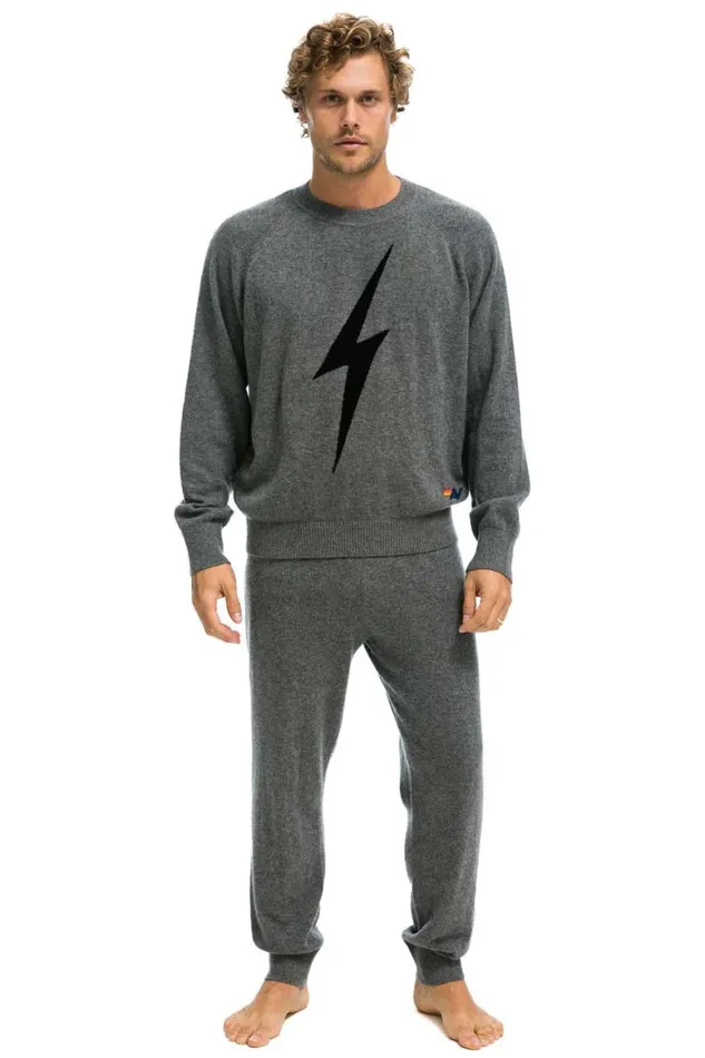 Men Sweatshirts Aviator Nation Unisex Bolt Cashmere Light Sweater 8211 Deep Heather Black Bolt
