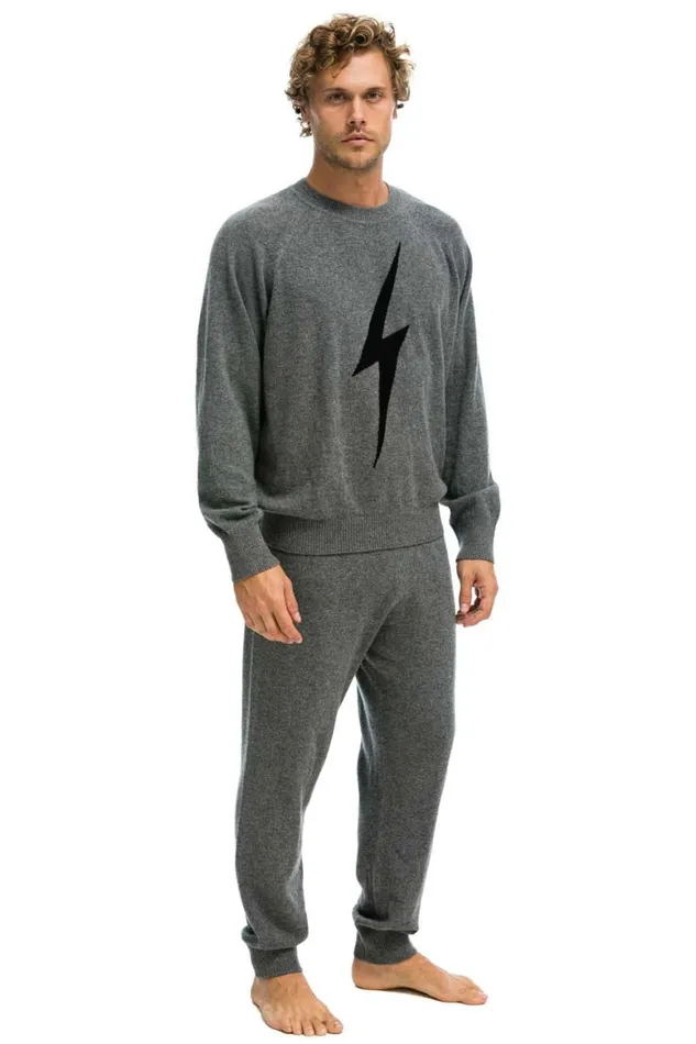 Men Sweatshirts Aviator Nation Unisex Bolt Cashmere Light Sweater 8211 Deep Heather Black Bolt