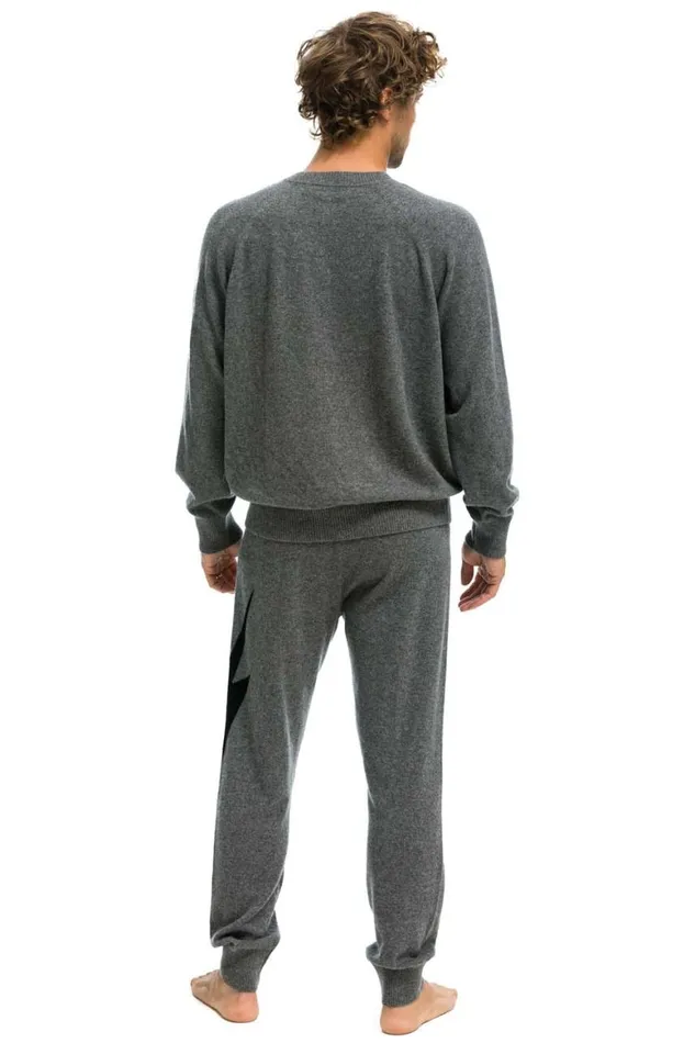 Men Sweatshirts Aviator Nation Unisex Bolt Cashmere Light Sweater 8211 Deep Heather Black Bolt