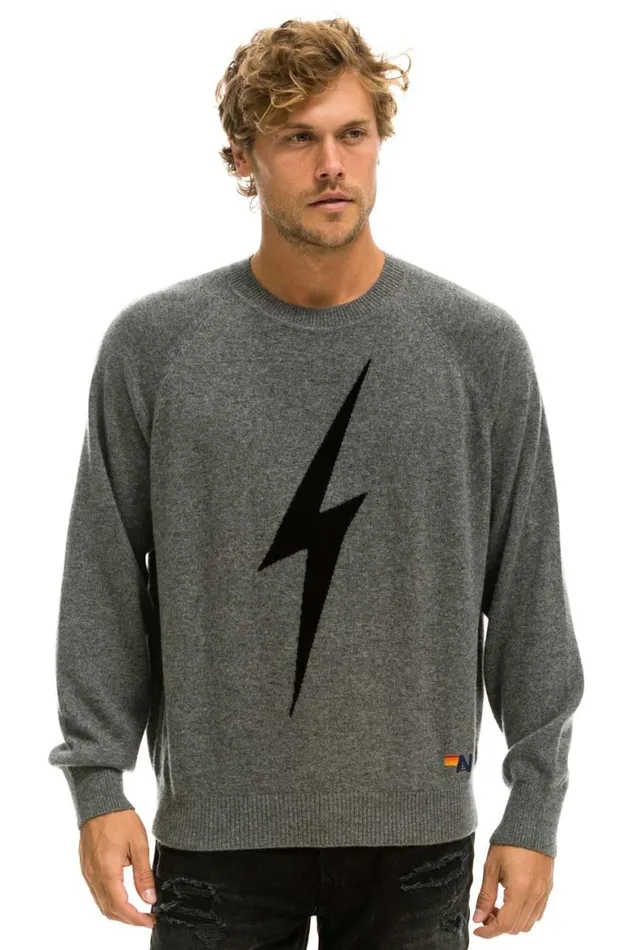 Men Sweatshirts Aviator Nation Unisex Bolt Cashmere Light Sweater 8211 Deep Heather Black Bolt