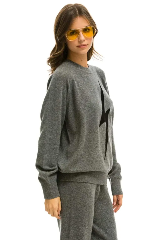 Men Sweatshirts Aviator Nation Unisex Bolt Cashmere Light Sweater 8211 Deep Heather Black Bolt