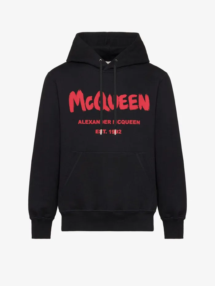 Men TShirts And Sweatshirts Alexander McQueen Mcqueen Graffiti Hooded Sweatshirt Black Men TShirts And Sweatshirts Alexander McQueen Mcqueen Graffiti Hooded Sweatshirt Black