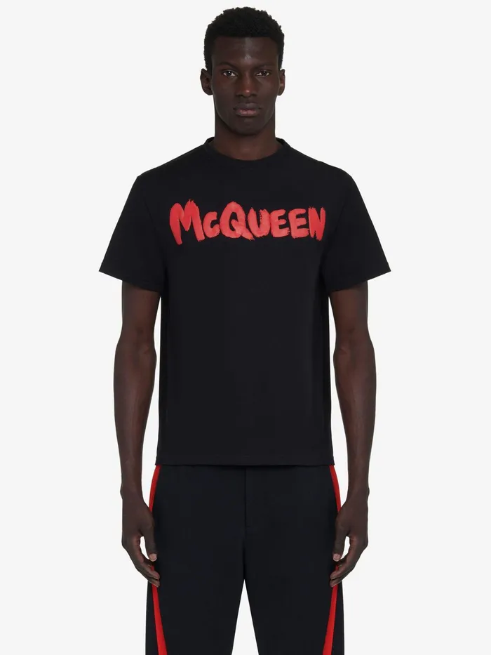Men TShirts And Sweatshirts Alexander McQueen Mcqueen Graffiti TShirt Blackred