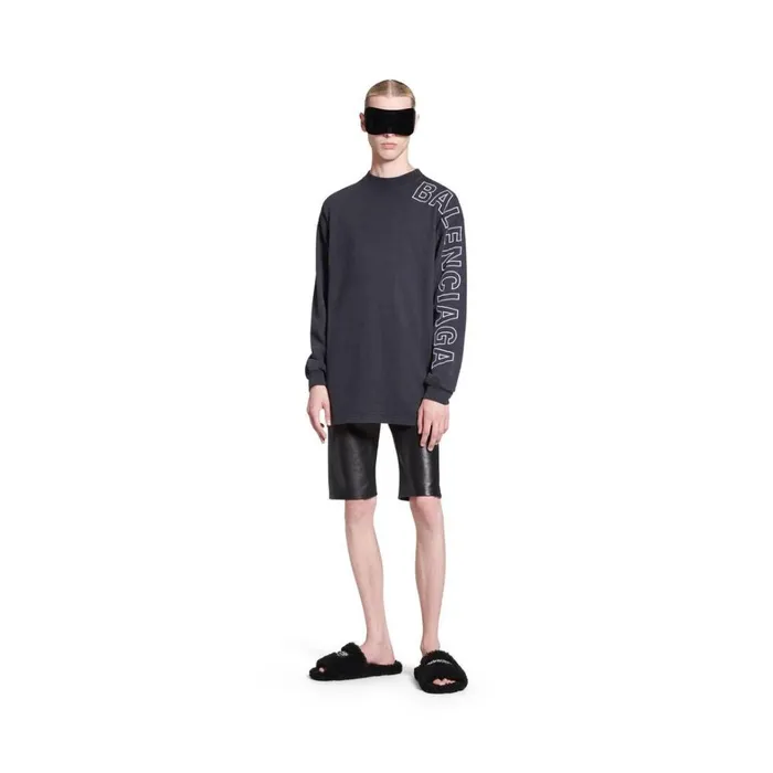 Men Tshirts Balenciaga Outline Long Sleeve Tshirt Oversized In Black Faded