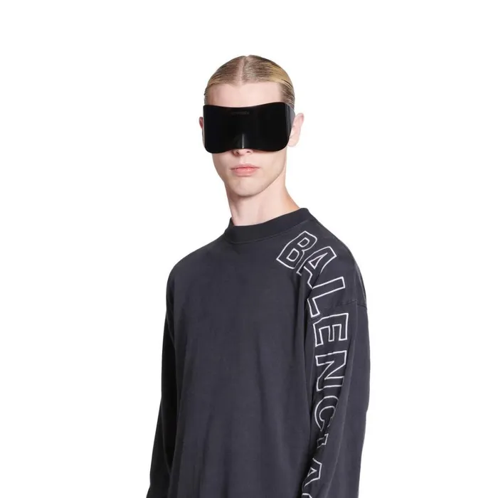 Men Tshirts Balenciaga Outline Long Sleeve Tshirt Oversized In Black Faded