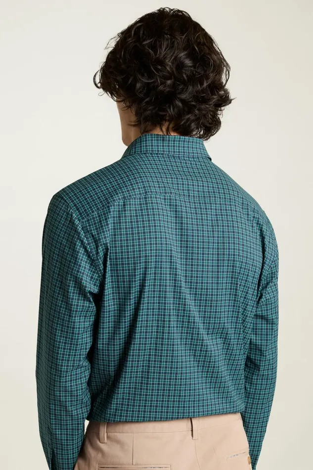 Men Tech Button Down Shirt Navy Blue Emerald Plaid Bonobos Casual Shirts