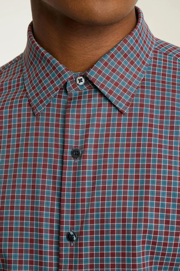 Men Tech Button Down Shirt Red Blue Ingram Plaid Bonobos Business Casual Shirts