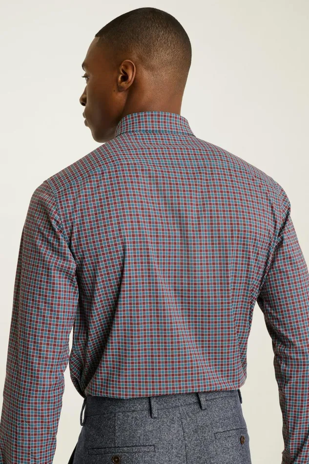 Men Tech Button Down Shirt Red Blue Ingram Plaid Bonobos Business Casual Shirts