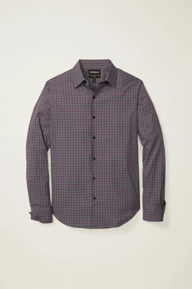 Men Tech Button Down Shirt Red Blue Ingram Plaid Bonobos Business Casual Shirts