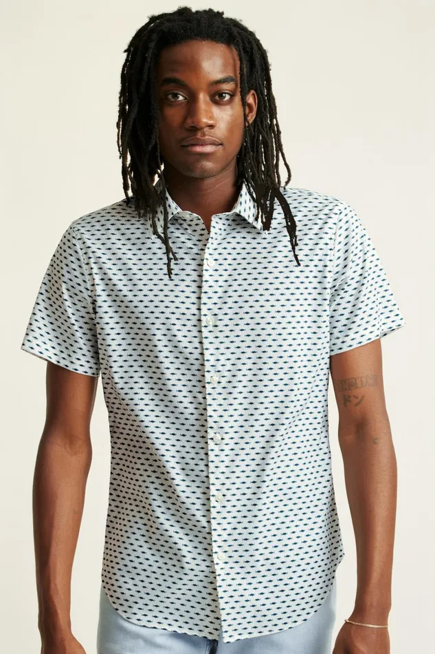 Men Tech Short Sleeve Shirt Here Fishy Fishy Blue Bonobos Short Sleeve Shirts