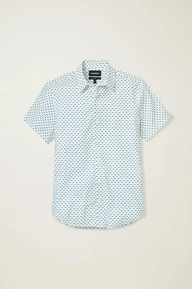 Men Tech Short Sleeve Shirt Here Fishy Fishy Blue Bonobos Short Sleeve Shirts