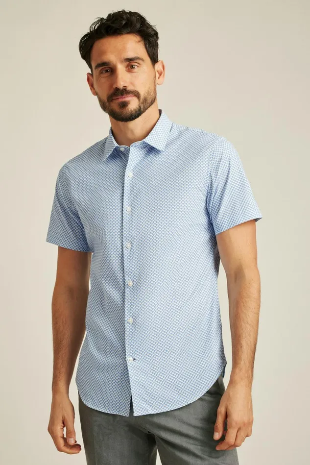 Men Tech Short Sleeve Shirt Muted Cerulean Blue Geo Bonobos Short Sleeve Shirts