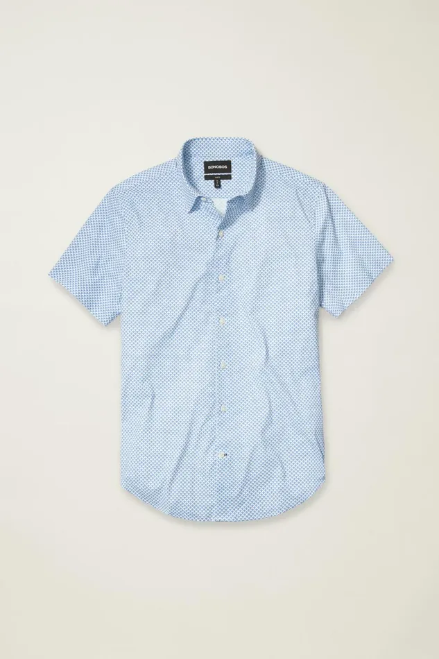 Men Tech Short Sleeve Shirt Muted Cerulean Blue Geo Bonobos Short Sleeve Shirts