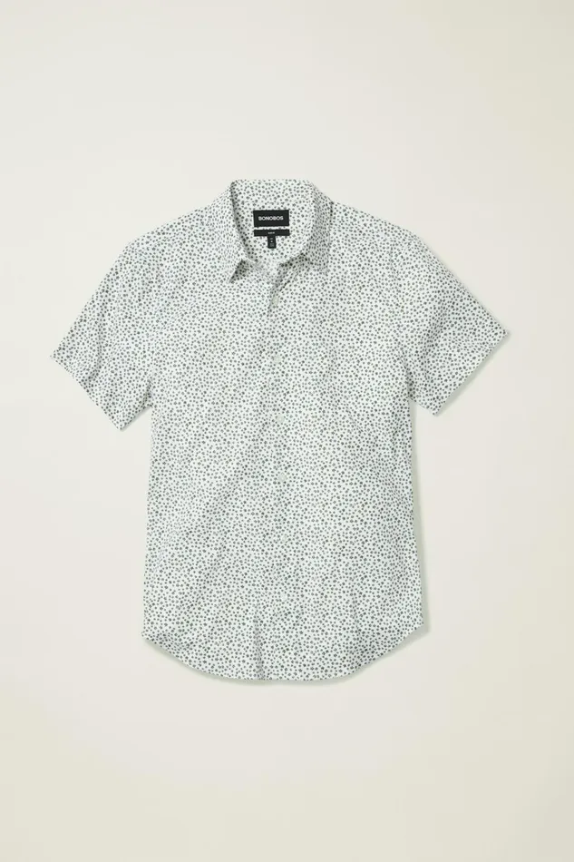 Men Tech Short Sleeve Shirt White Petra Floral Bonobos Short Sleeve Shirts