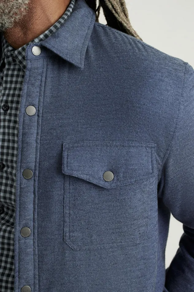 Men Teddy Fleece Lined Shacket Blue Twill Dobby Bonobos Casual Shirts