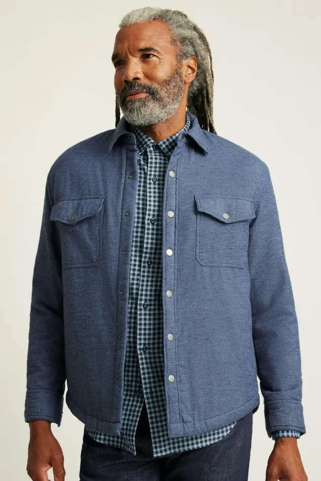Men Teddy Fleece Lined Shacket Blue Twill Dobby Bonobos Casual Shirts