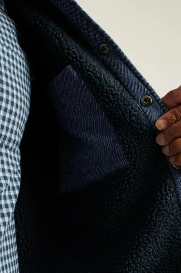 Men Teddy Fleece Lined Shacket Blue Twill Dobby Bonobos Casual Shirts