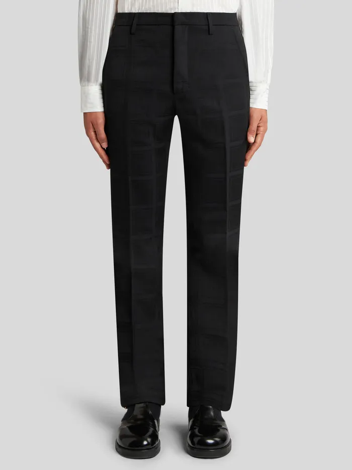 Men Tonal Check Wool Trousers Etro Trousers