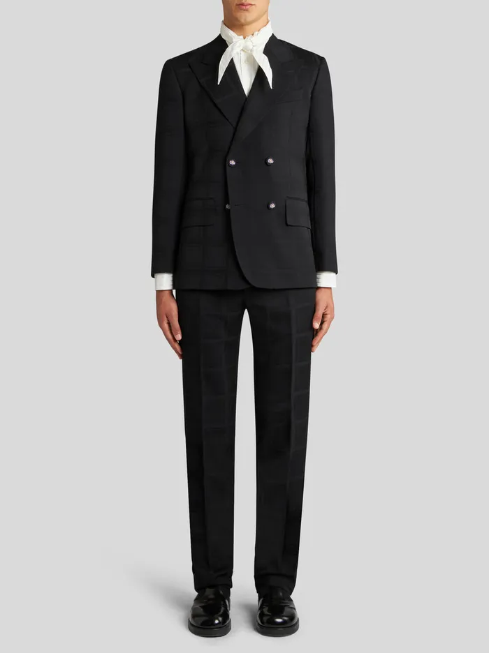 Men Tonal Check Wool Trousers Etro Trousers