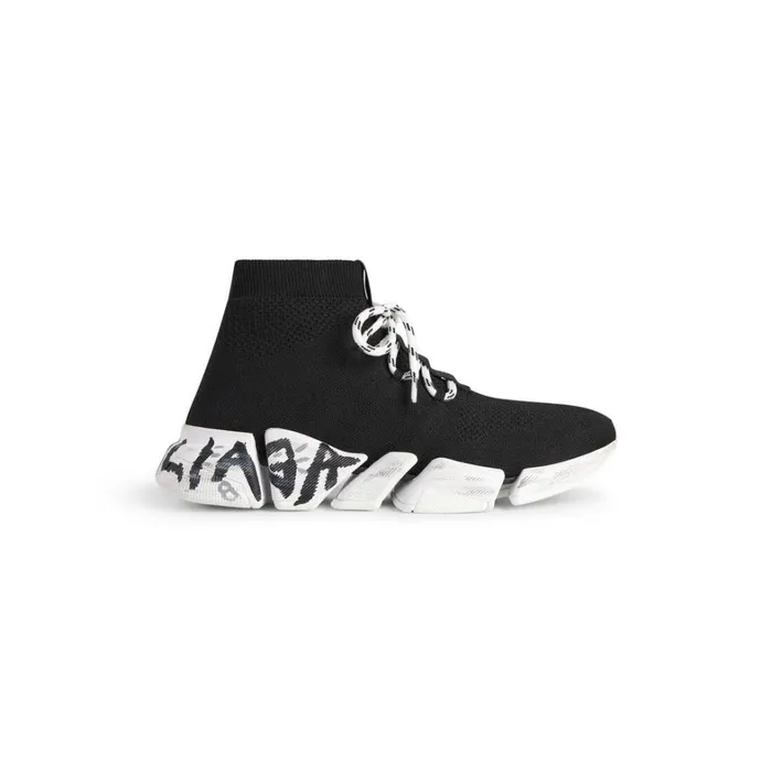 Men Trainers Balenciaga Speed 20 Laceup Graffiti Recycled Knit Trainers In Black Men Trainers Balenciaga Speed 20 Laceup Graffiti Recycled Knit Trainers In Black