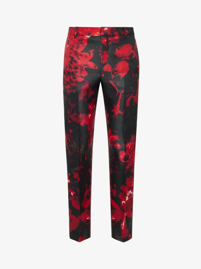 Men Trousers Alexander McQueen Wax Flower Cigarette Trousers Blackred