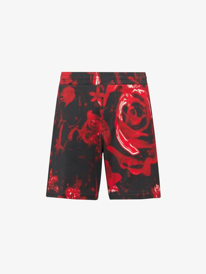 Men Trousers Alexander McQueen Wax Flower Shorts Blackred