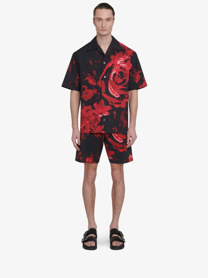 Men Trousers Alexander McQueen Wax Flower Shorts Blackred