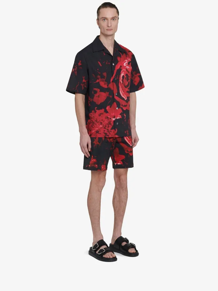 Men Trousers Alexander McQueen Wax Flower Shorts Blackred
