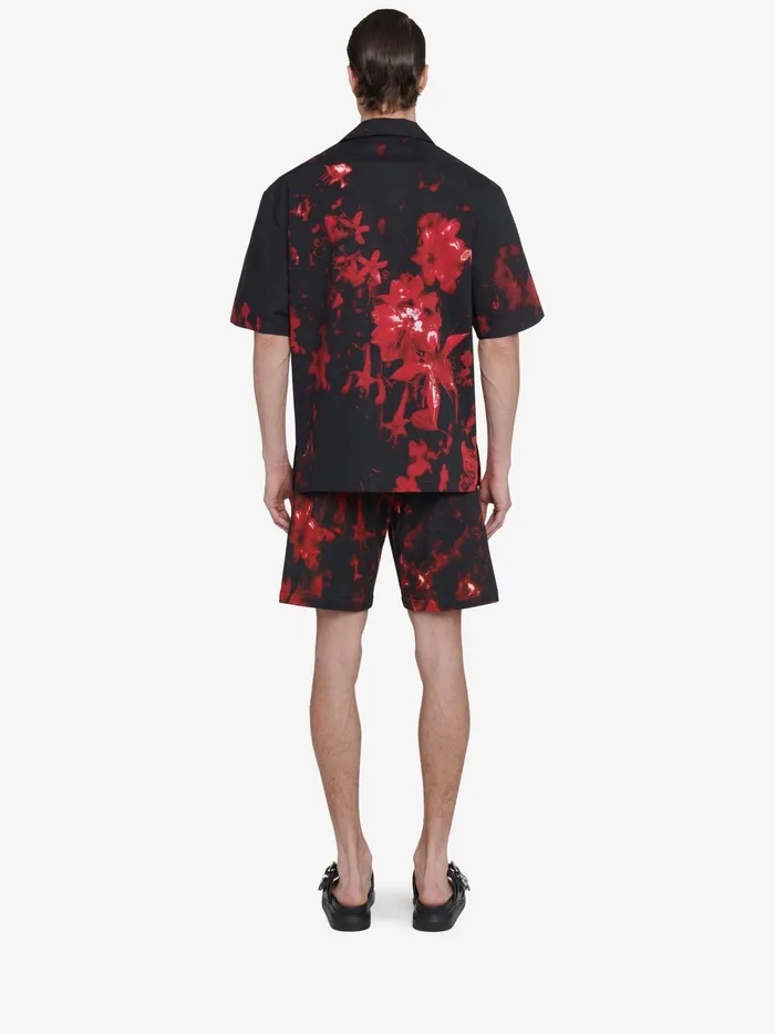 Men Trousers Alexander McQueen Wax Flower Shorts Blackred