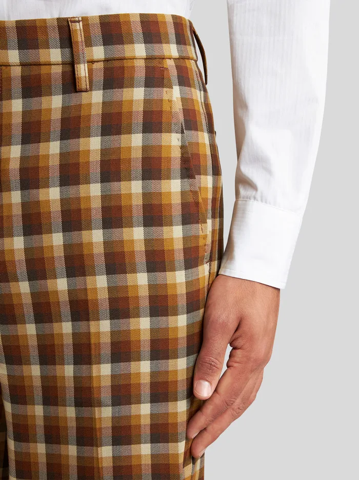 Men Virgin Wool Check Trousers Etro Trousers