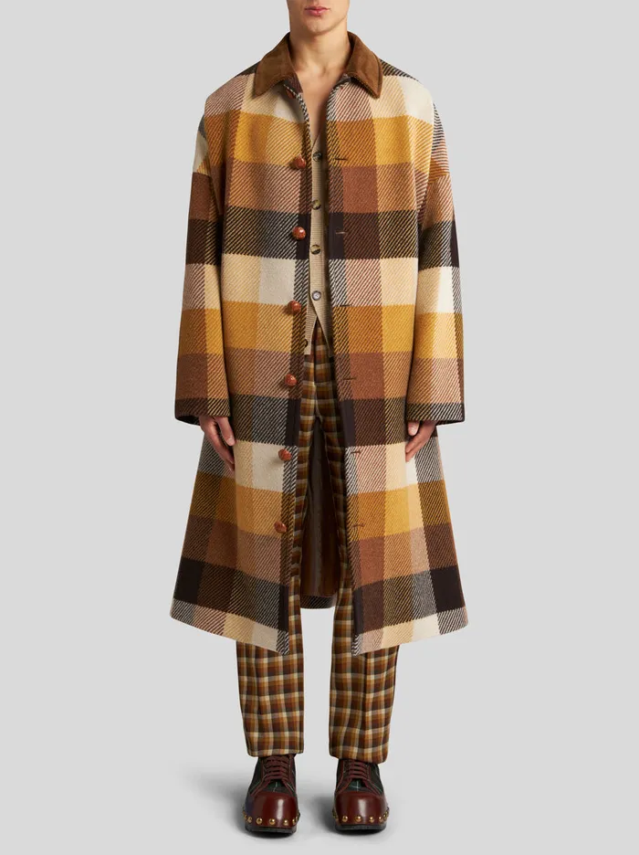Men Virgin Wool Check Trousers Etro Trousers