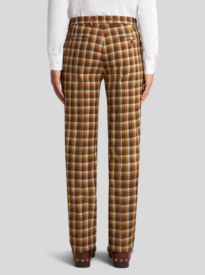 Men Virgin Wool Check Trousers Etro Trousers