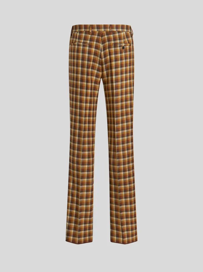 Men Virgin Wool Check Trousers Etro Trousers