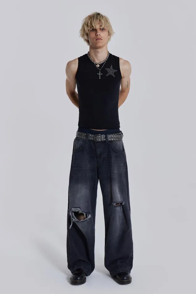 Men Washed Black Busted Colossus Jeans Jaded London Colossus Jeans