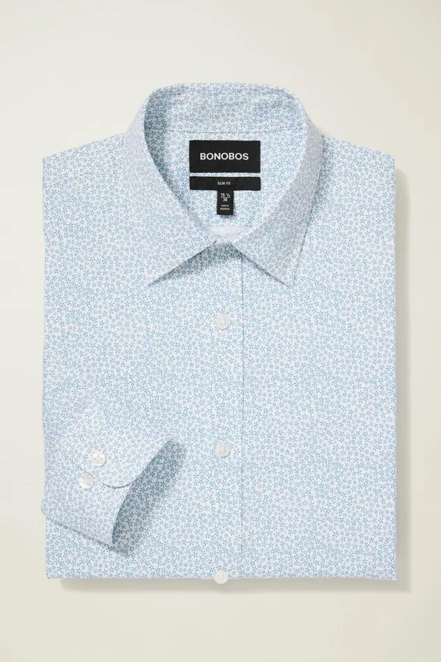 Men Weekday Warrior Dress Shirt Dusty Blue Palmer Floral Bonobos Business Casual Shirts