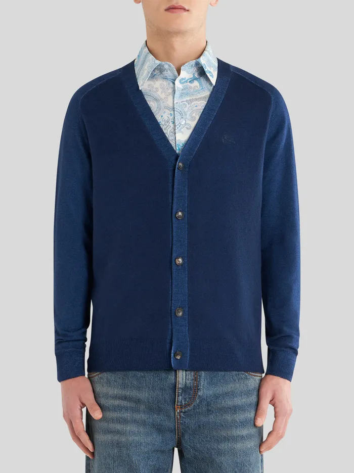 Men Wool Cardigan With Embroidered Pegaso Etro Knitwear