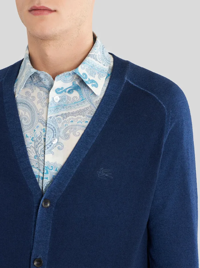 Men Wool Cardigan With Embroidered Pegaso Etro Knitwear