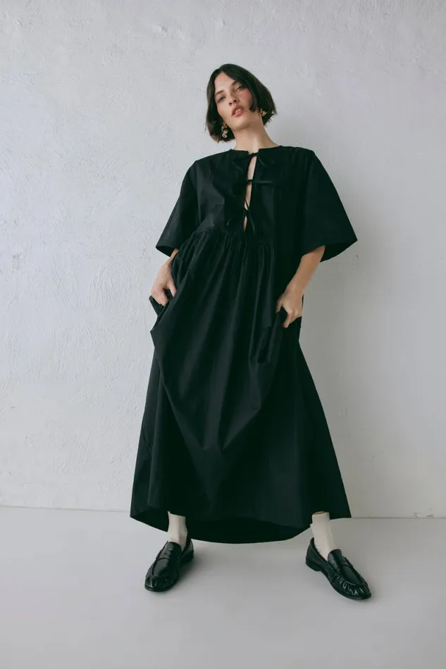 MidiMaxi Dresses Women VRG GRL Naomi Smock Maxi Dress Black MidiMaxi Dresses Women VRG GRL Naomi Smock Maxi Dress Black