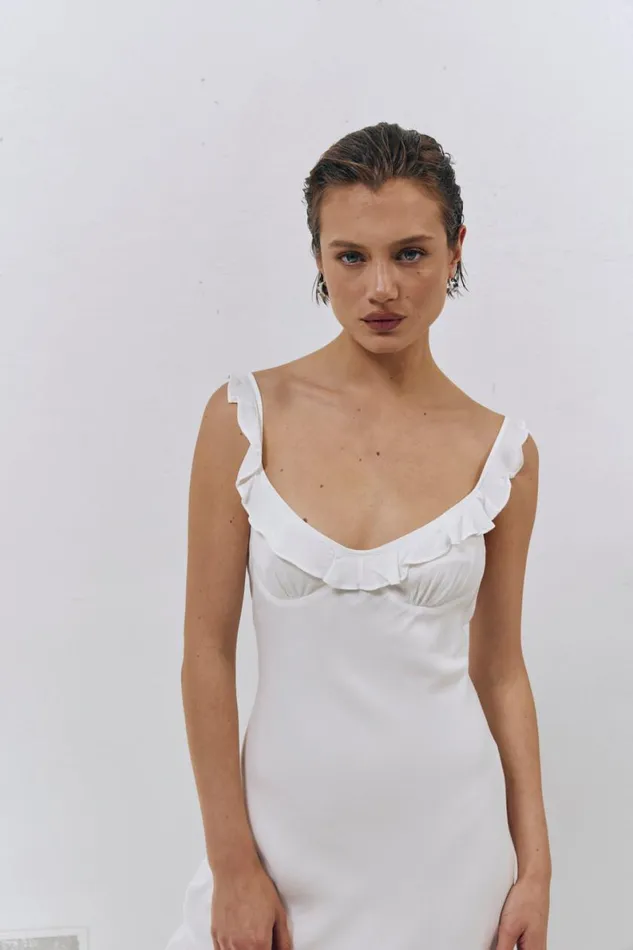 MidiMaxi Dresses Women VRG GRL Rosalia Bias Cut Midi Dress White MidiMaxi Dresses Women VRG GRL Rosalia Bias Cut Midi Dress White