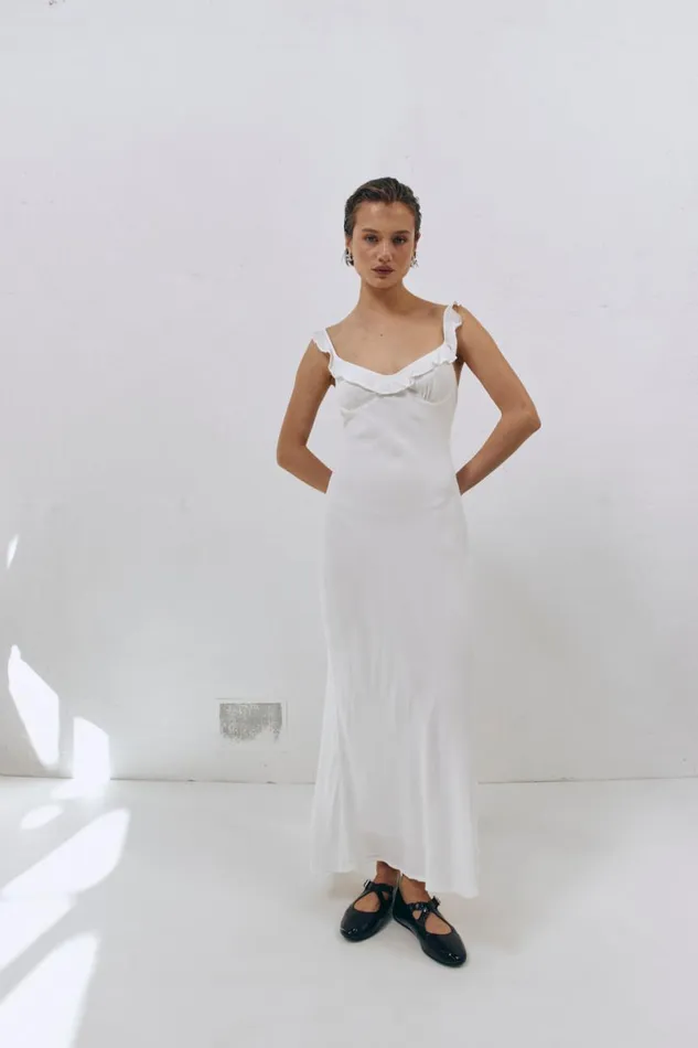 MidiMaxi Dresses Women VRG GRL Rosalia Bias Cut Midi Dress White MidiMaxi Dresses Women VRG GRL Rosalia Bias Cut Midi Dress White