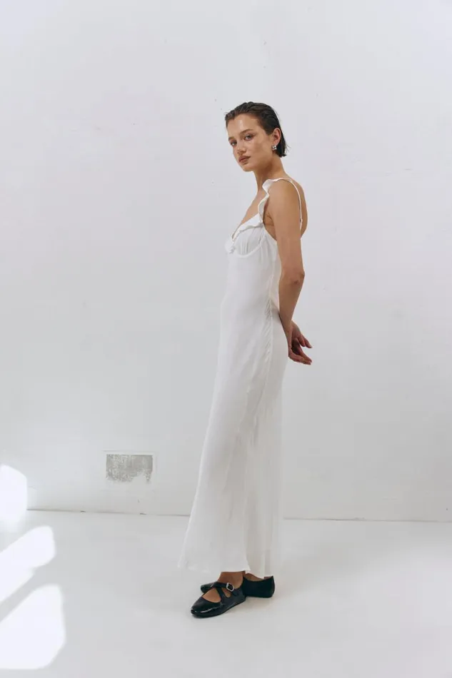 MidiMaxi Dresses Women VRG GRL Rosalia Bias Cut Midi Dress White MidiMaxi Dresses Women VRG GRL Rosalia Bias Cut Midi Dress White