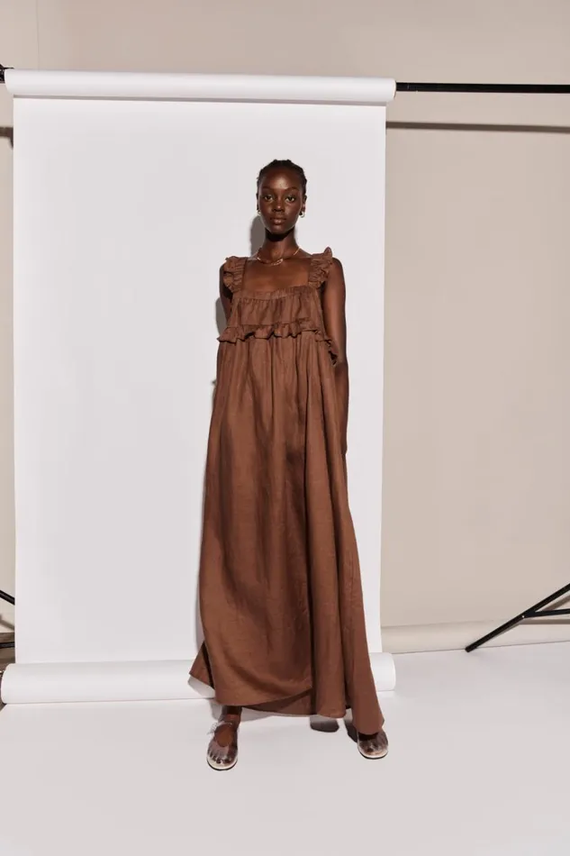 MidiMaxi Dresses Women VRG GRL Rossana Linen Maxi Dress Chocolate MidiMaxi Dresses Women VRG GRL Rossana Linen Maxi Dress Chocolate