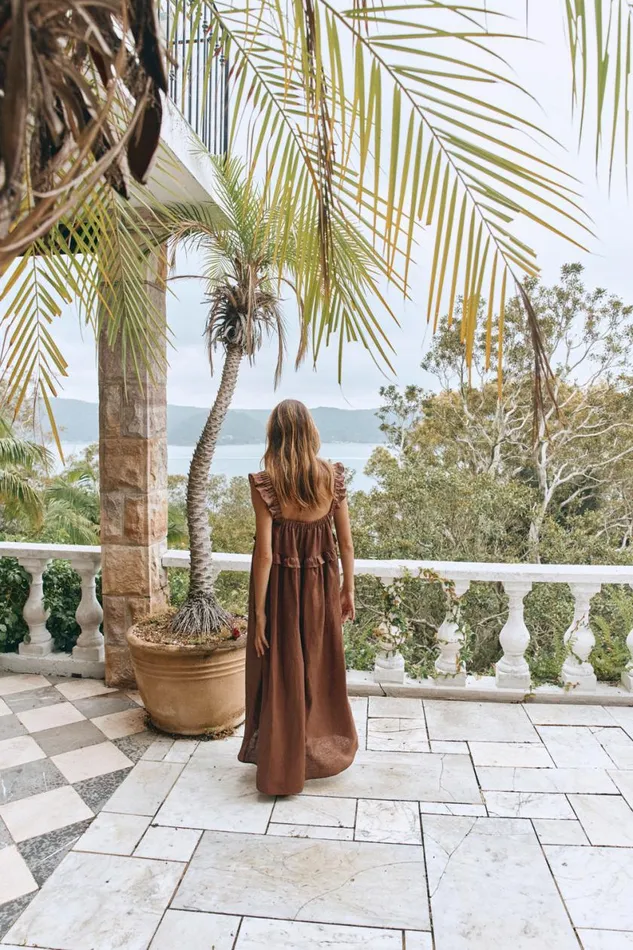 MidiMaxi Dresses Women VRG GRL Rossana Linen Maxi Dress Chocolate MidiMaxi Dresses Women VRG GRL Rossana Linen Maxi Dress Chocolate