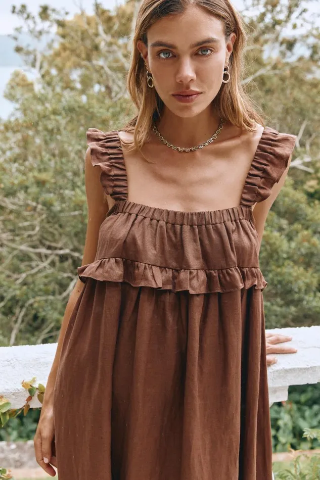 MidiMaxi Dresses Women VRG GRL Rossana Linen Maxi Dress Chocolate MidiMaxi Dresses Women VRG GRL Rossana Linen Maxi Dress Chocolate