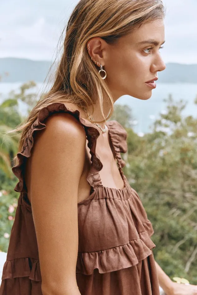 MidiMaxi Dresses Women VRG GRL Rossana Linen Maxi Dress Chocolate MidiMaxi Dresses Women VRG GRL Rossana Linen Maxi Dress Chocolate