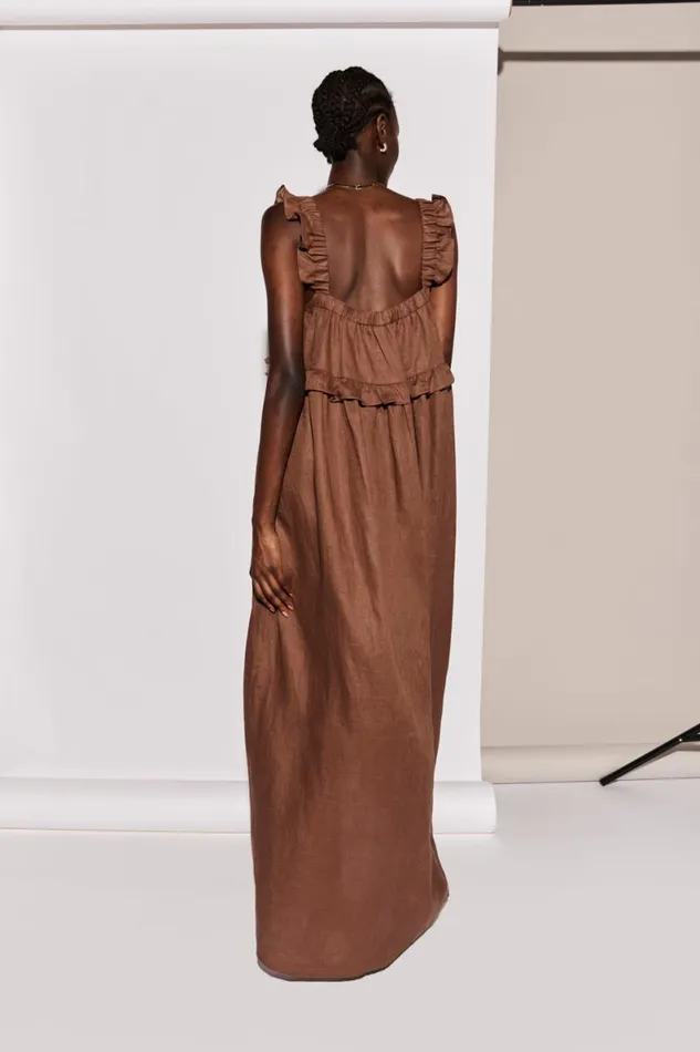 MidiMaxi Dresses Women VRG GRL Rossana Linen Maxi Dress Chocolate MidiMaxi Dresses Women VRG GRL Rossana Linen Maxi Dress Chocolate