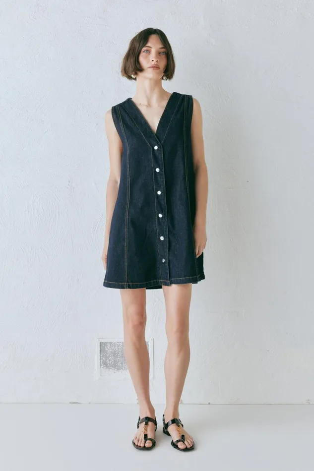 Mini Dresses Women VRG GRL Aston Denim Mini Dress Indigo