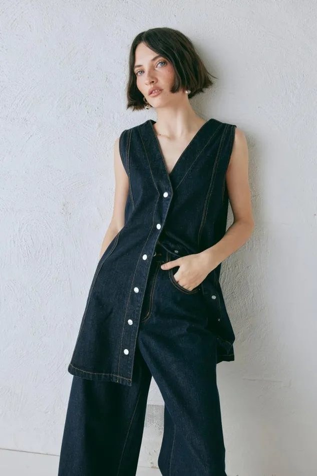 Mini Dresses Women VRG GRL Aston Denim Mini Dress Indigo Mini Dresses Women VRG GRL Aston Denim Mini Dress Indigo
