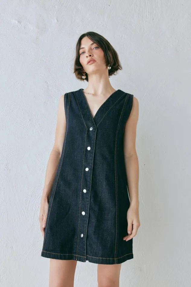 Mini Dresses Women VRG GRL Aston Denim Mini Dress Indigo Mini Dresses Women VRG GRL Aston Denim Mini Dress Indigo